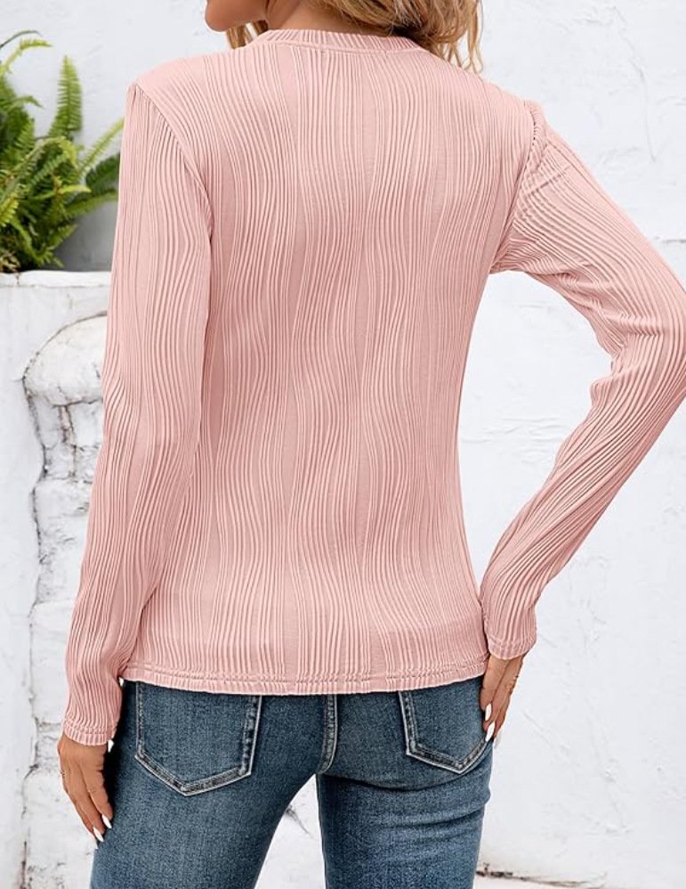 Crew Neck Long Sleeve Plain Regular Micro-Elasticity Loose Blouse For Women