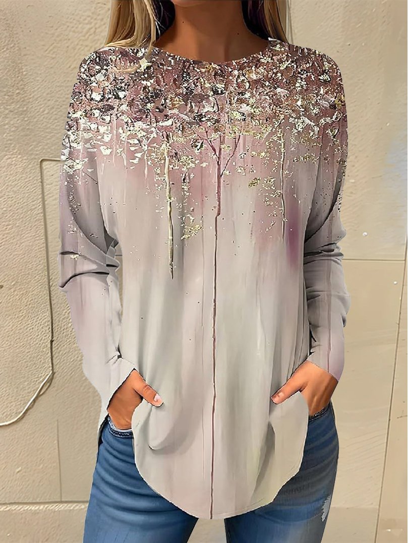 Casual Floral Crew Neck Long Sleeve T-shirt