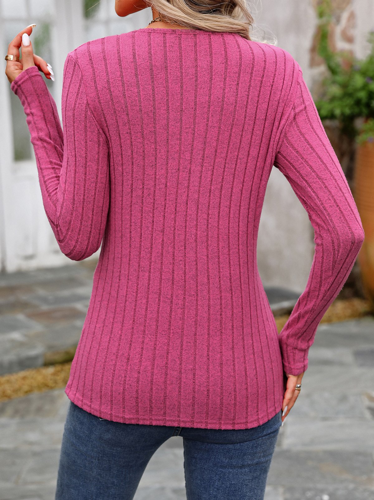 Casual Plain Crew Neck Long Sleeve T-shirt