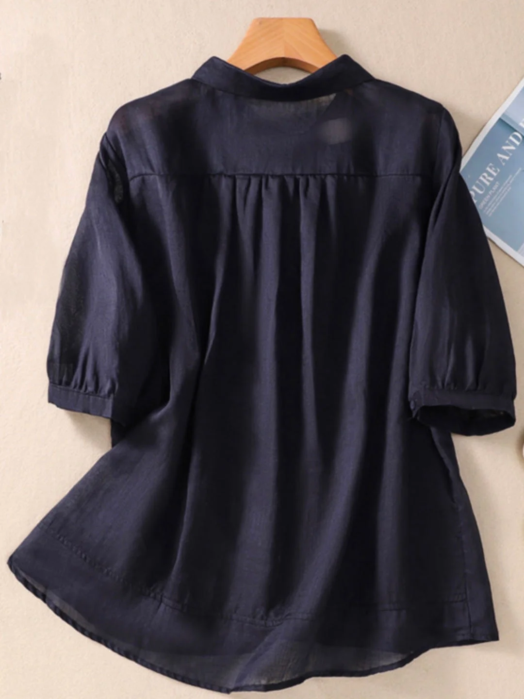 Shirt Collar Long Sleeve Plain Regular Loose Blouse For Women