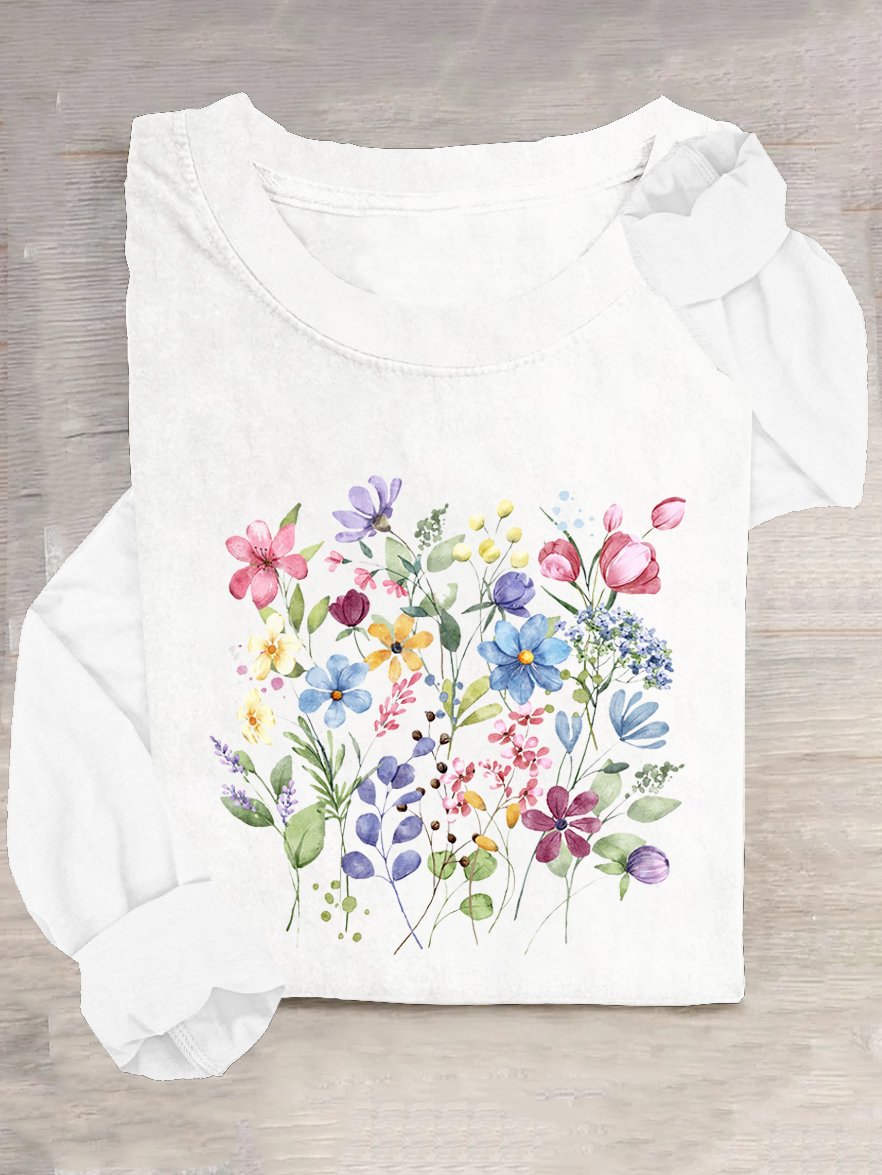 Casual Floral Crew Neck Long Sleeve T-shirt