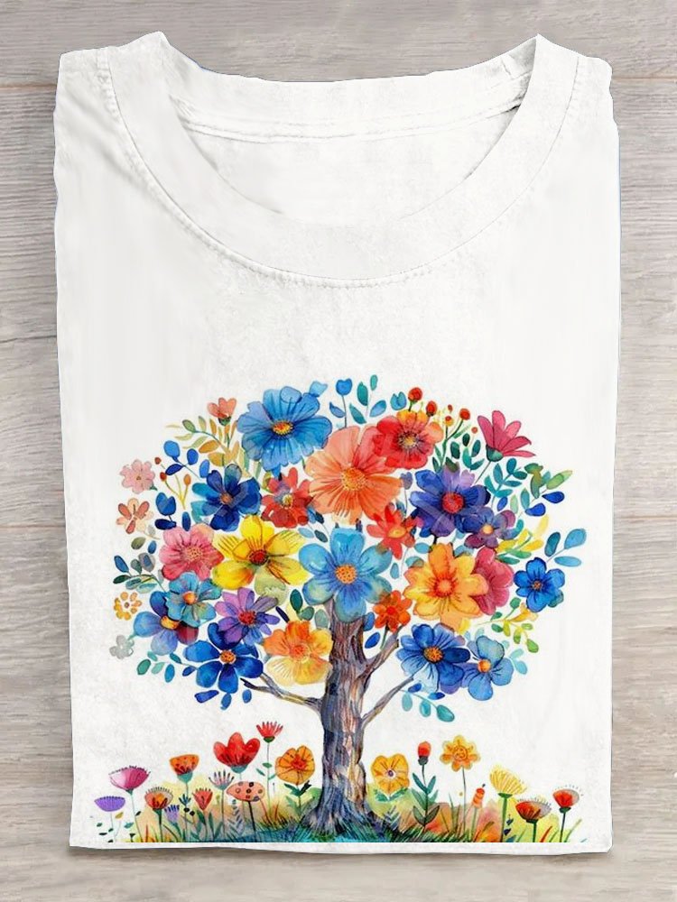 Casual Floral Crew Neck Short Sleeve T-shirt