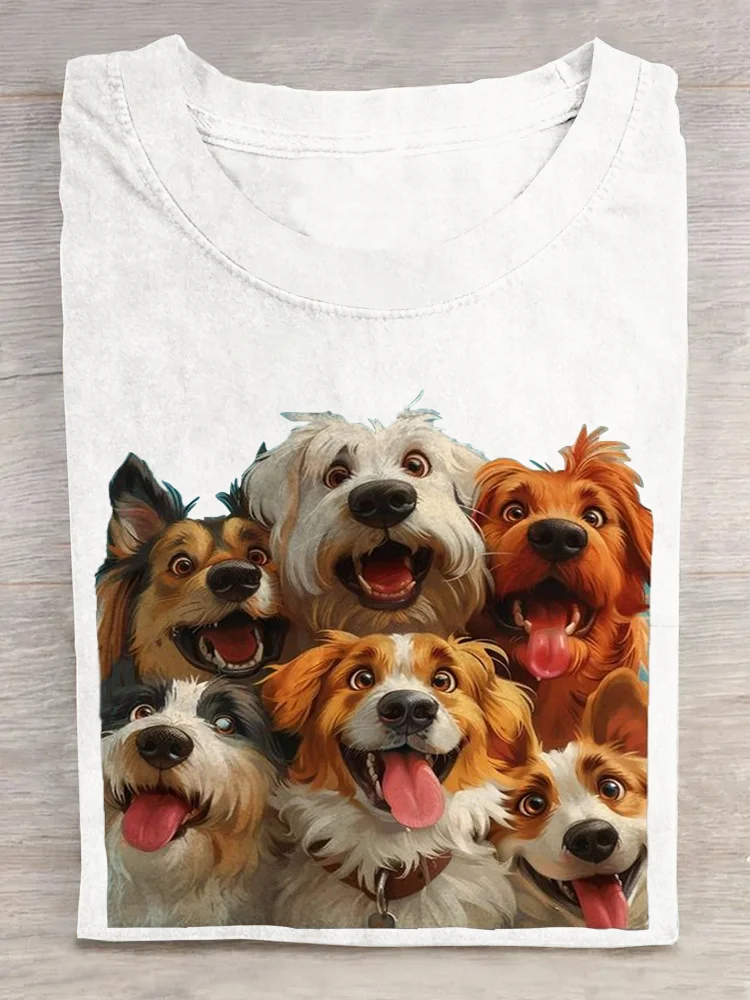 Casual Dog Crew Neck Short Sleeve T-shirt