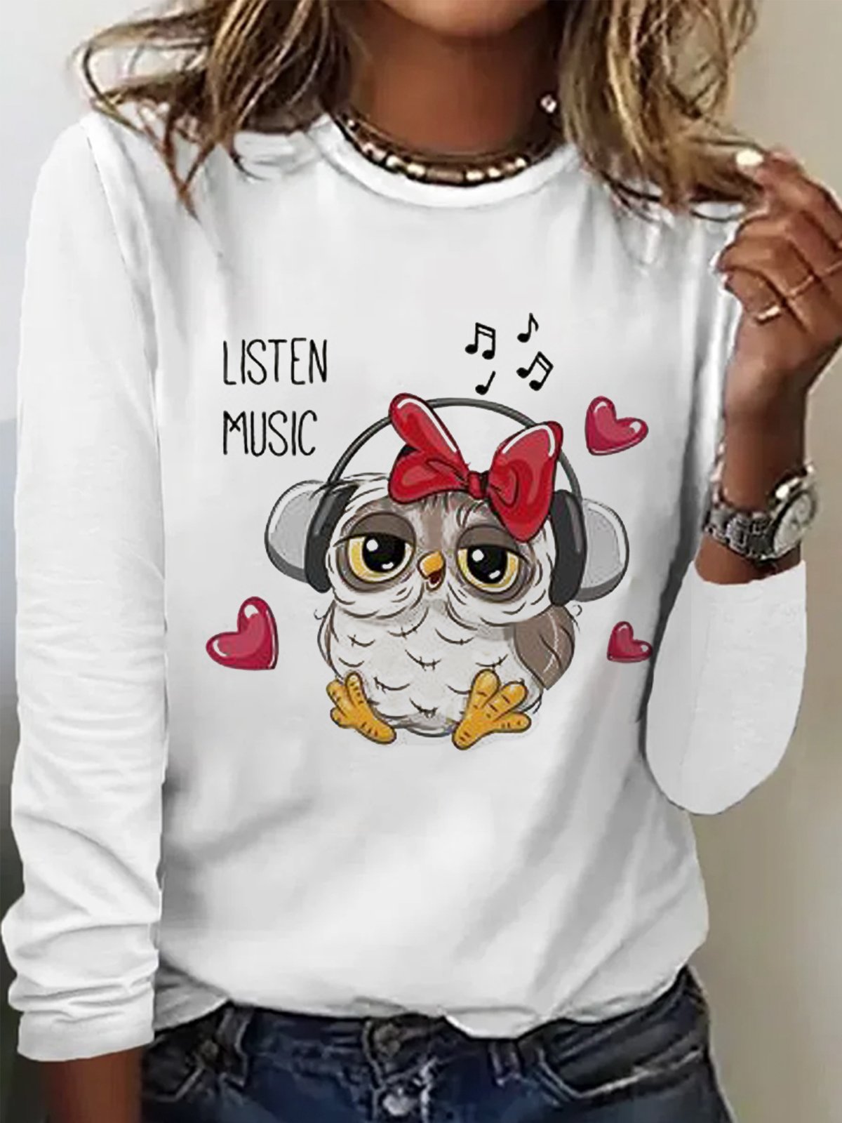 Casual Animal Crew Neck Long Sleeve T-shirt