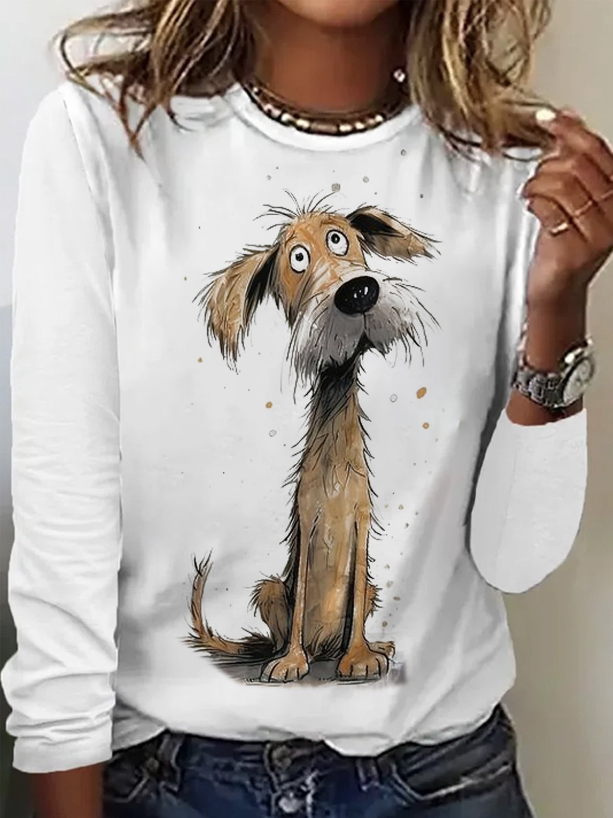 Casual Dog Crew Neck Long Sleeve T-shirt