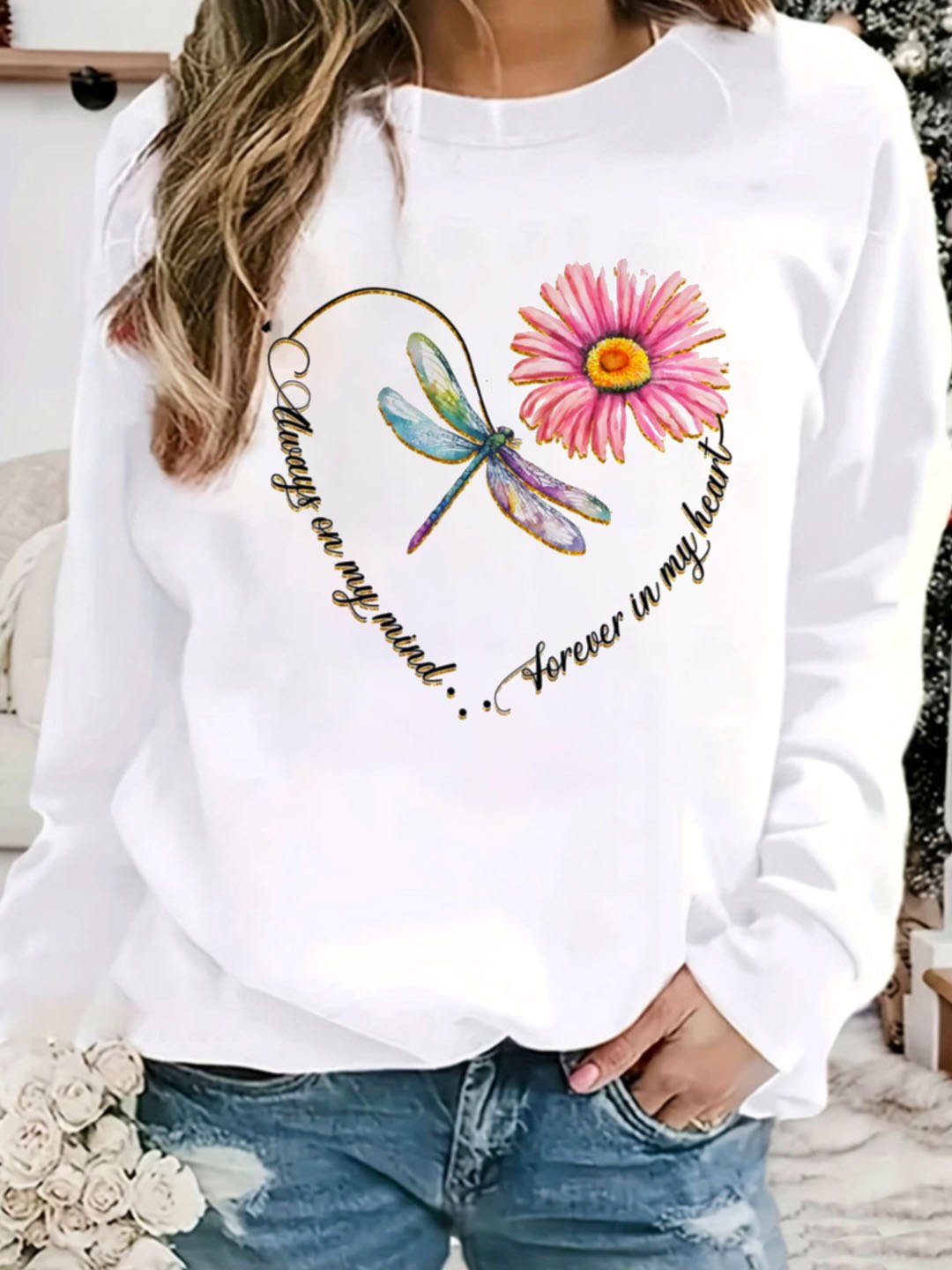 Casual Crew Neck Floral Sweatshirt