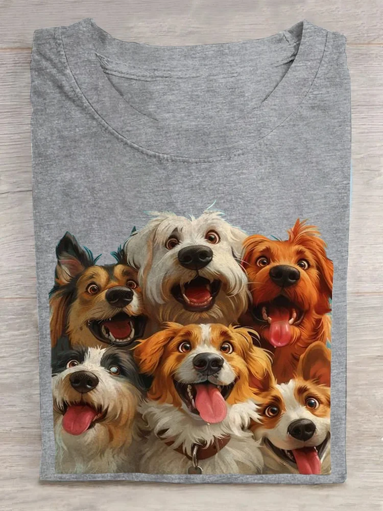 Casual Dog Crew Neck Short Sleeve T-shirt