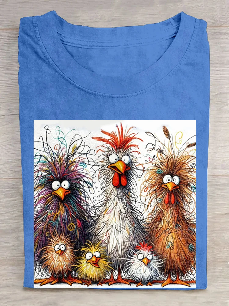 Casual Cute Chicken Animal Crew Neck Short Sleeve Cotton T-shirt