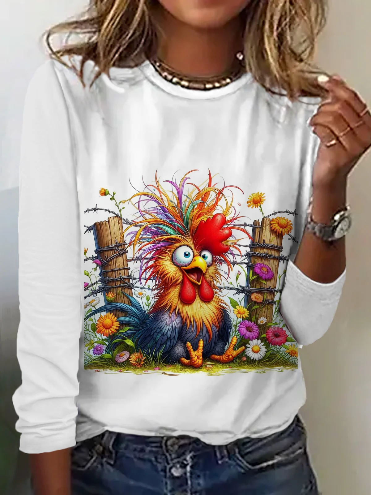 Casual Animal Crew Neck Long Sleeve T-shirt