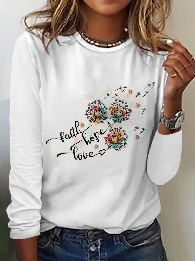 Casual Text Letters Crew Neck Long Sleeve T-shirt