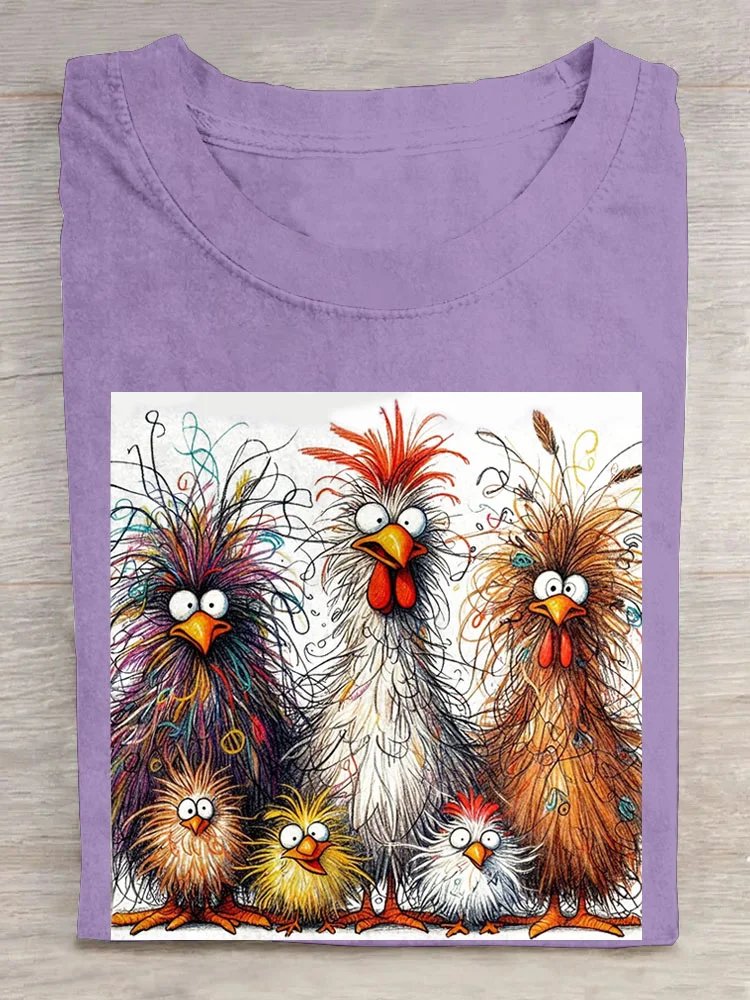 Casual Cute Chicken Animal Crew Neck Short Sleeve Cotton T-shirt