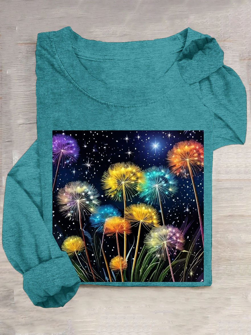 Casual Dandelion Crew Neck Long Sleeve T-shirt