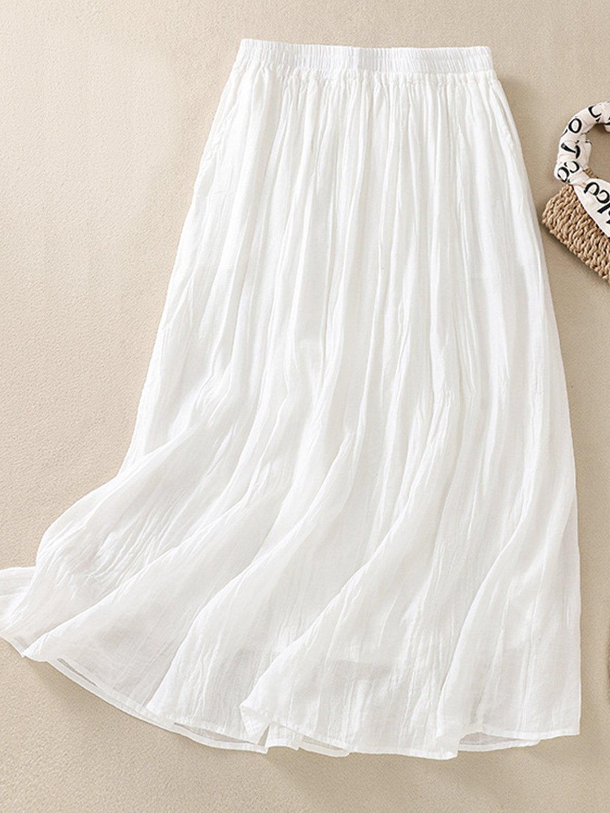 Casual Plain A-Line Natural Maxi Skirt