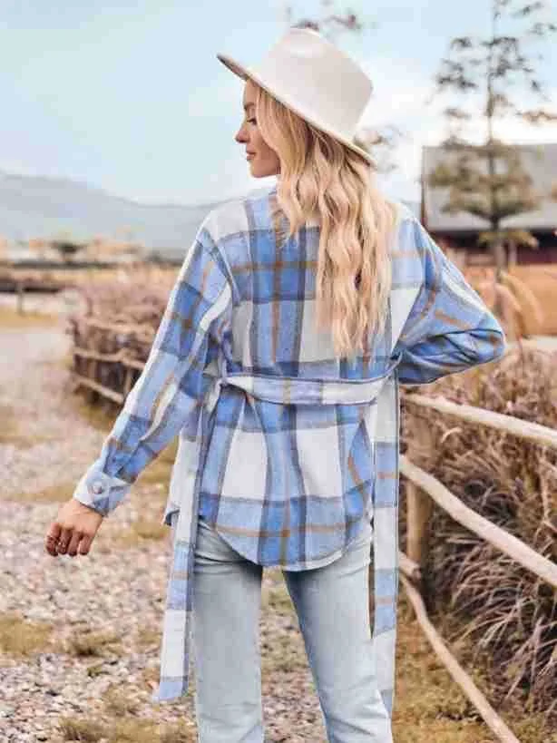 Shirt Collar Long Sleeve Plaid Regular Loose Shirt For Women