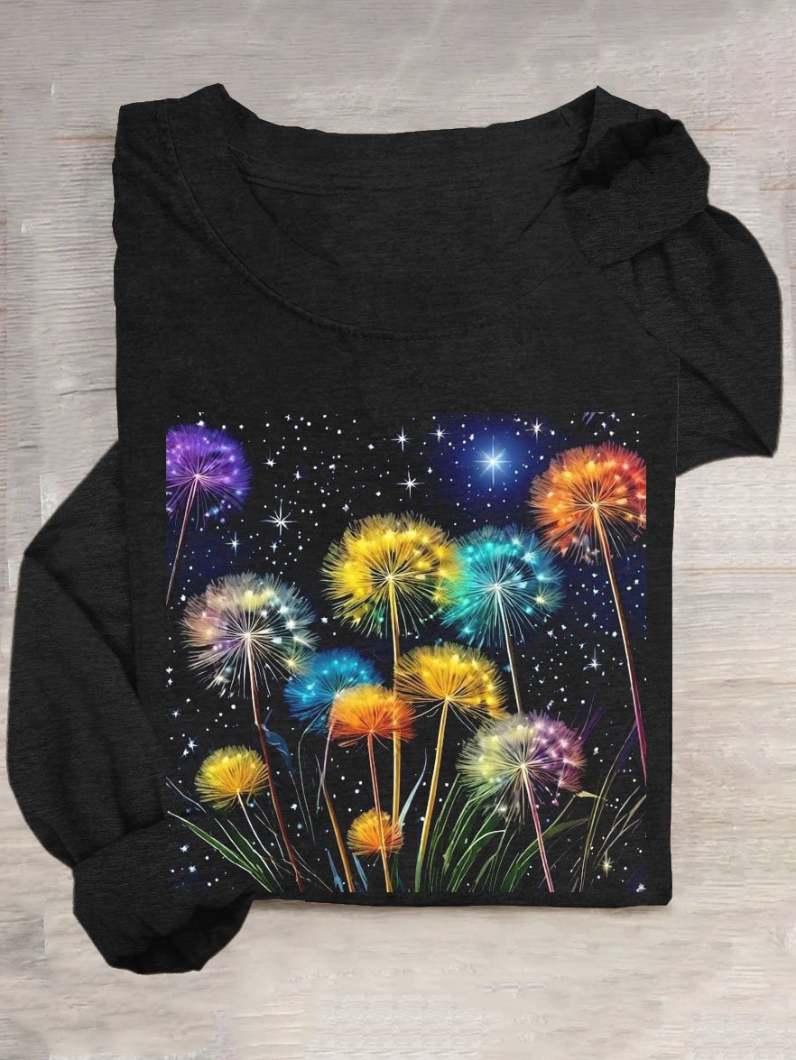 Casual Dandelion Crew Neck Long Sleeve T-shirt