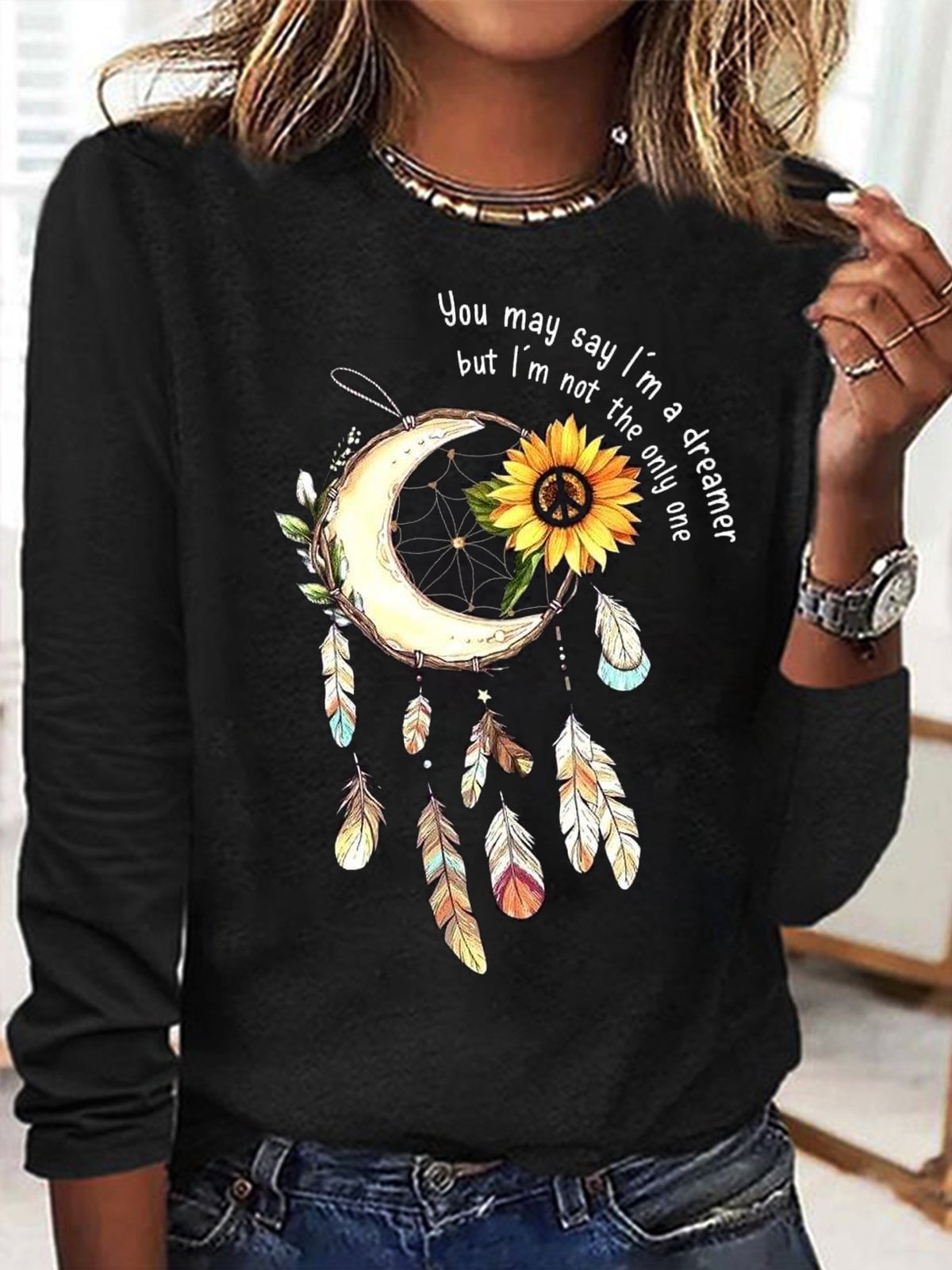 Casual Floral Crew Neck Long Sleeve T-shirt