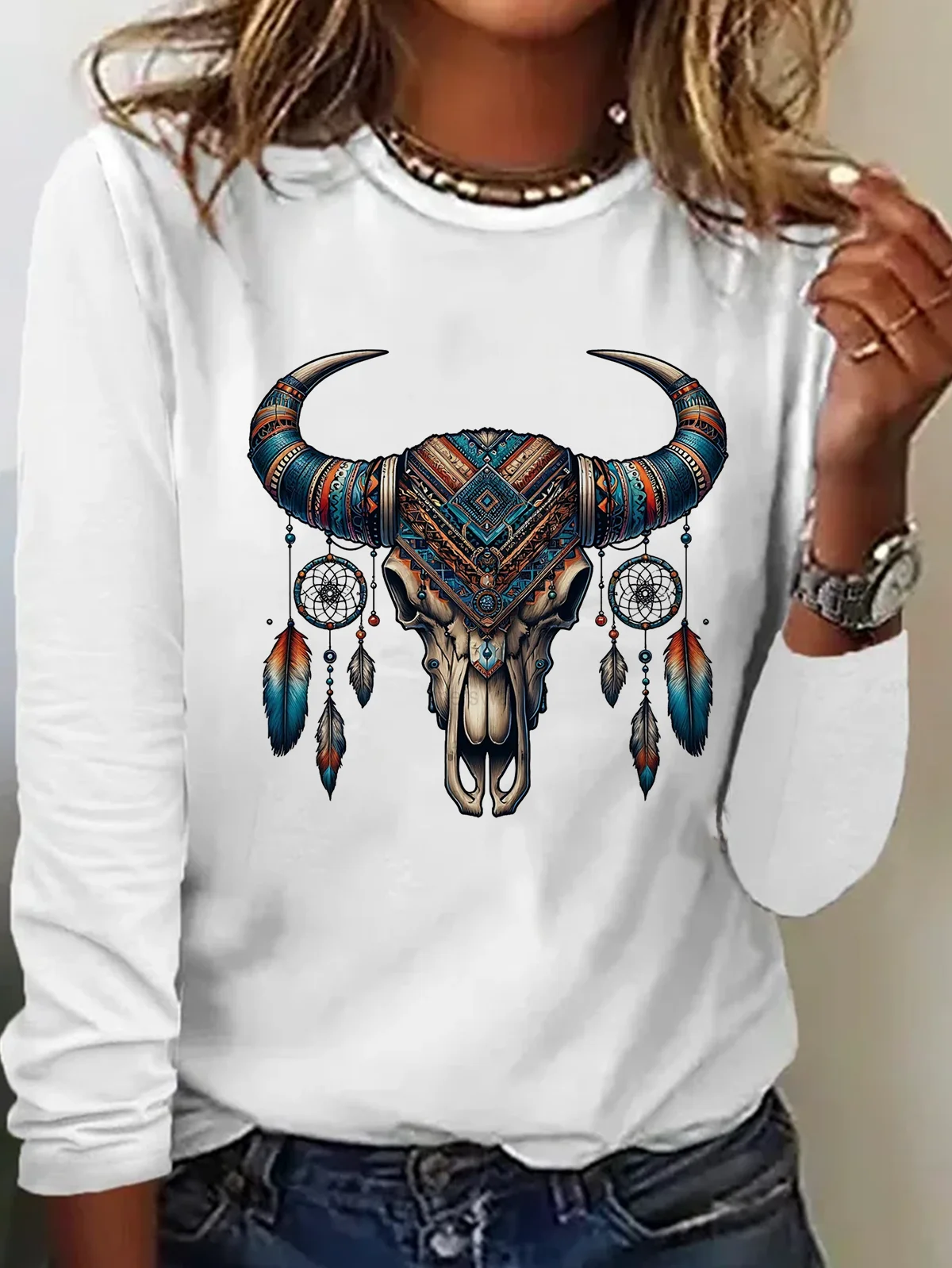 Casual Animal Crew Neck Long Sleeve T-shirt