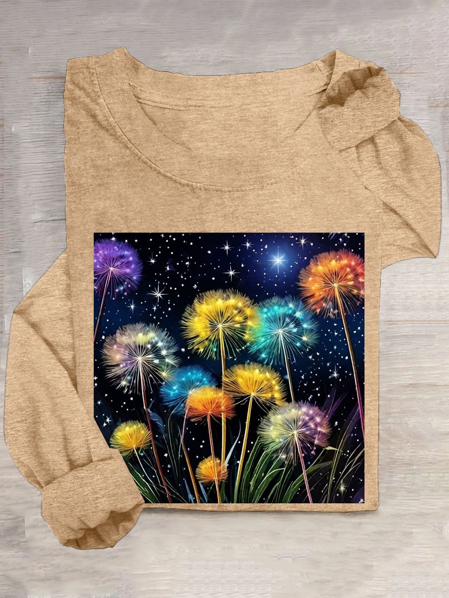 Casual Dandelion Crew Neck Long Sleeve T-shirt