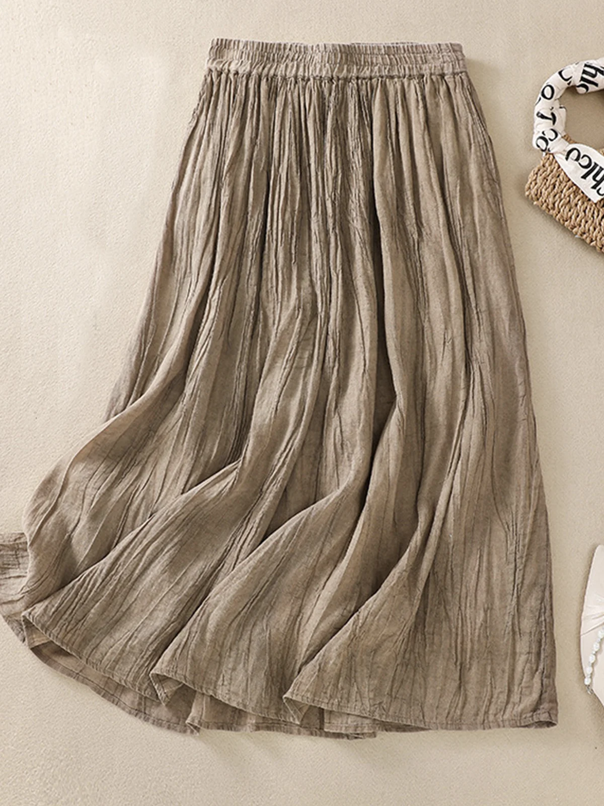 Casual Plain A-Line Natural Maxi Skirt