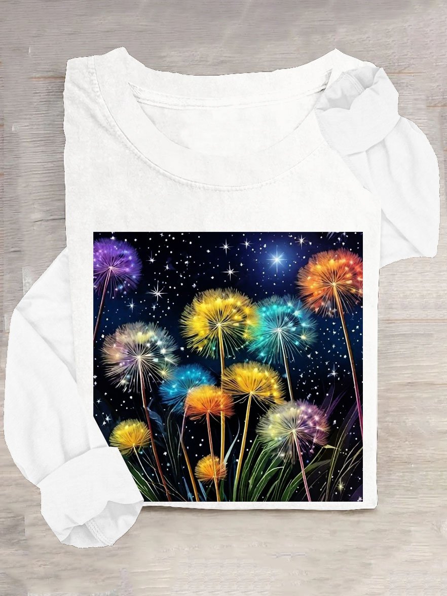 Casual Dandelion Crew Neck Long Sleeve T-shirt