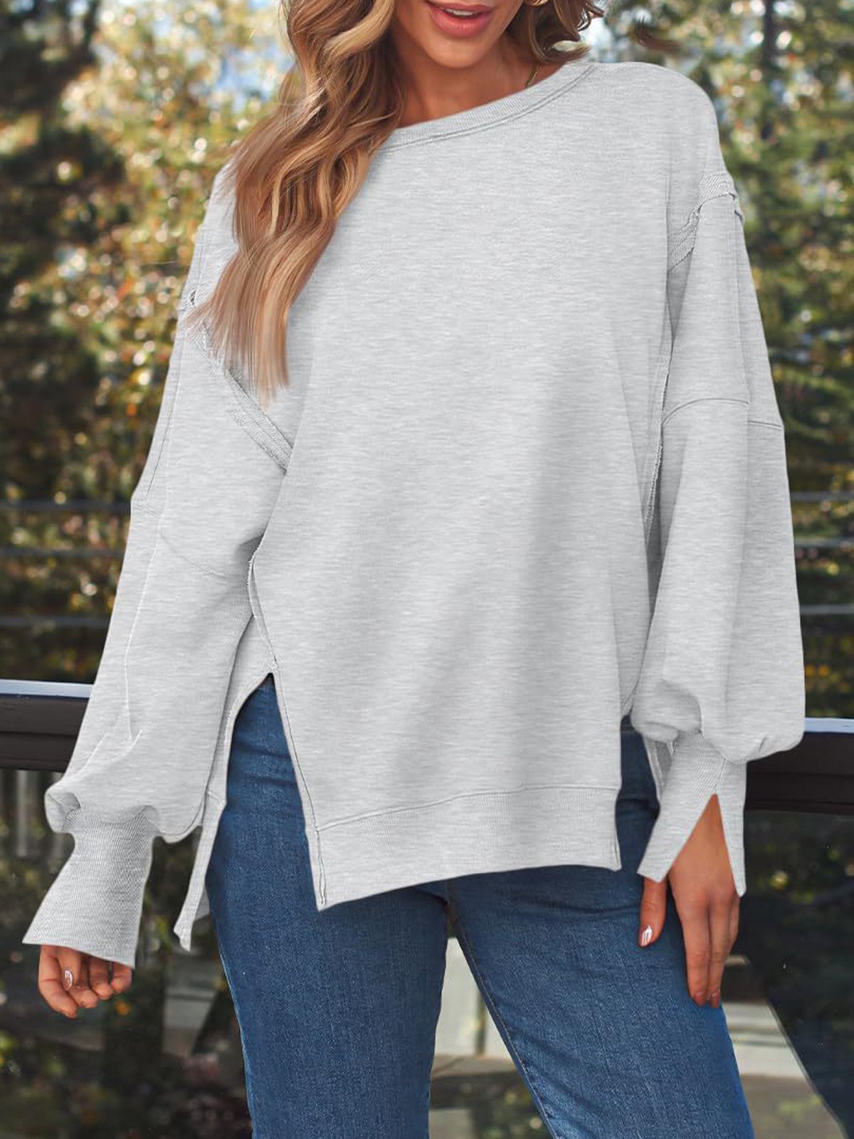 Casual Crew Neck Plain Sweatshirt