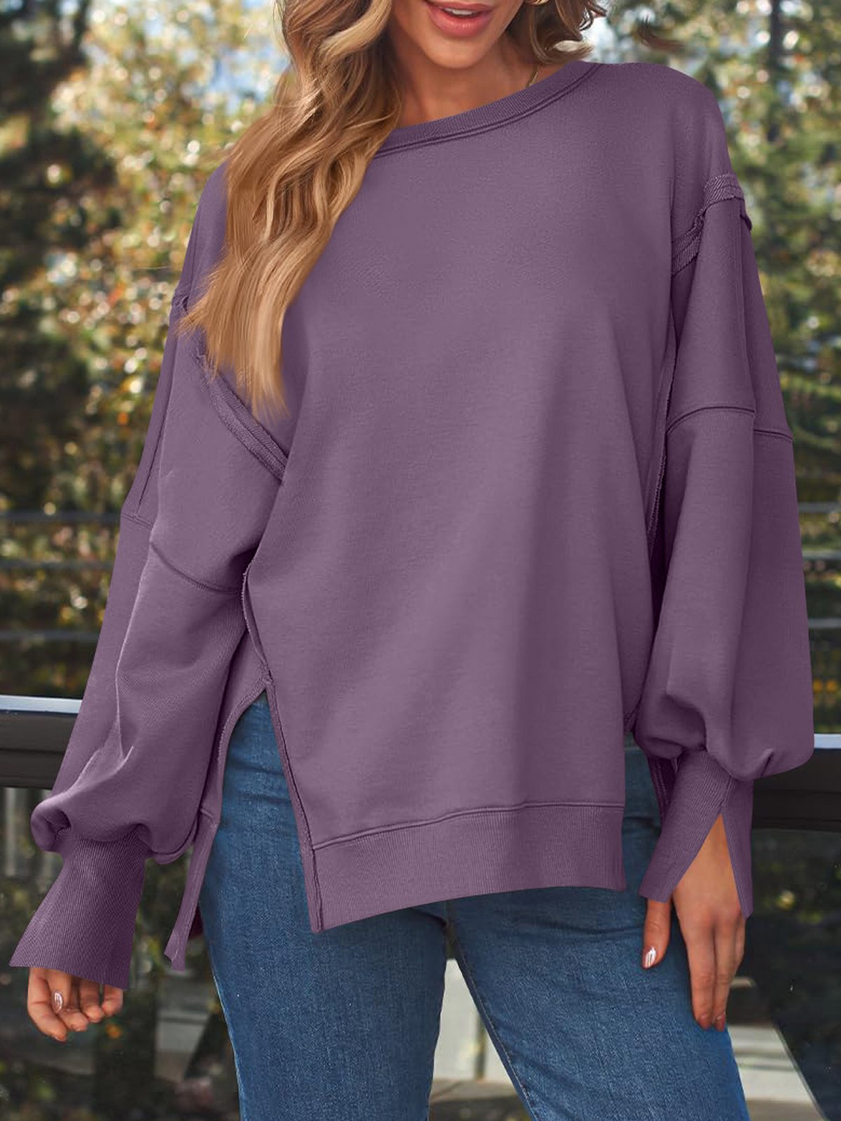 Casual Crew Neck Plain Sweatshirt