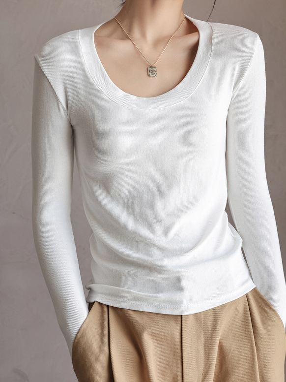 Casual Soft Comfy Plain Crew Neck Long Sleeve T-shirt