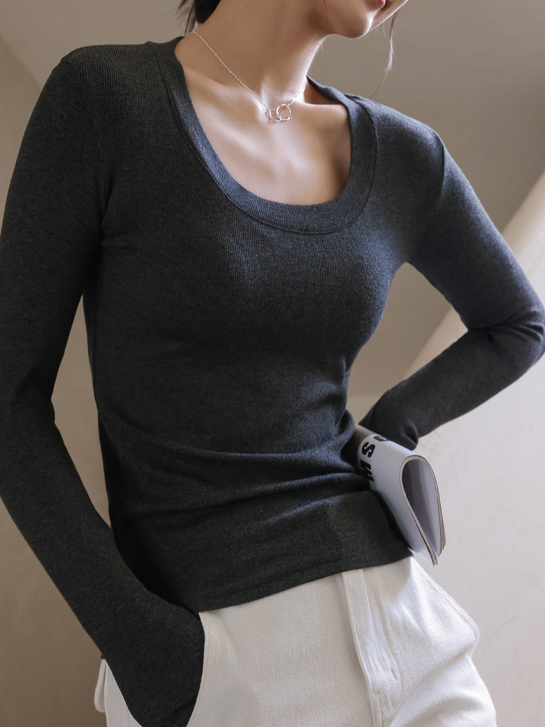 Casual Soft Comfy Plain Crew Neck Long Sleeve T-shirt