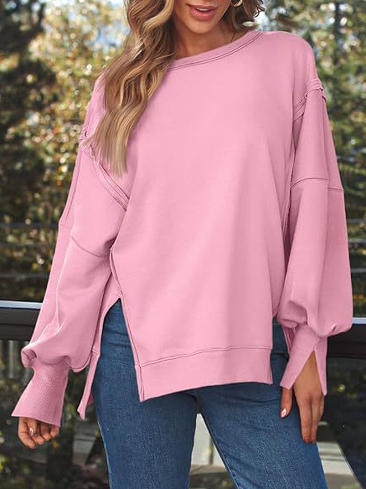 Casual Crew Neck Plain Sweatshirt