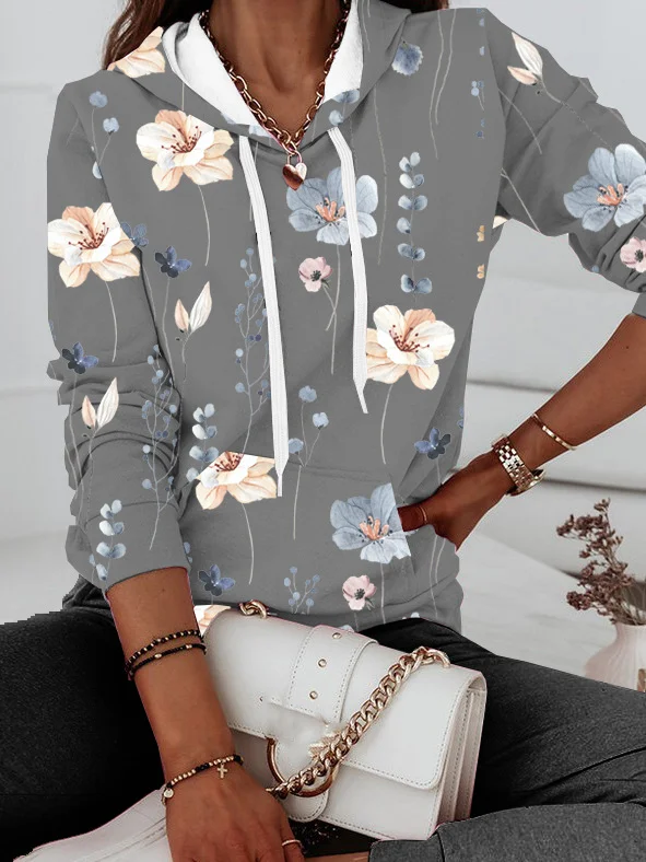 Casual Hoodie Floral Sweatshirt