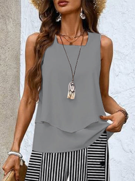 Women Striped Crew Neck Sleeveless Comfy Casual Buckle Top With Pants Two-Piece Set