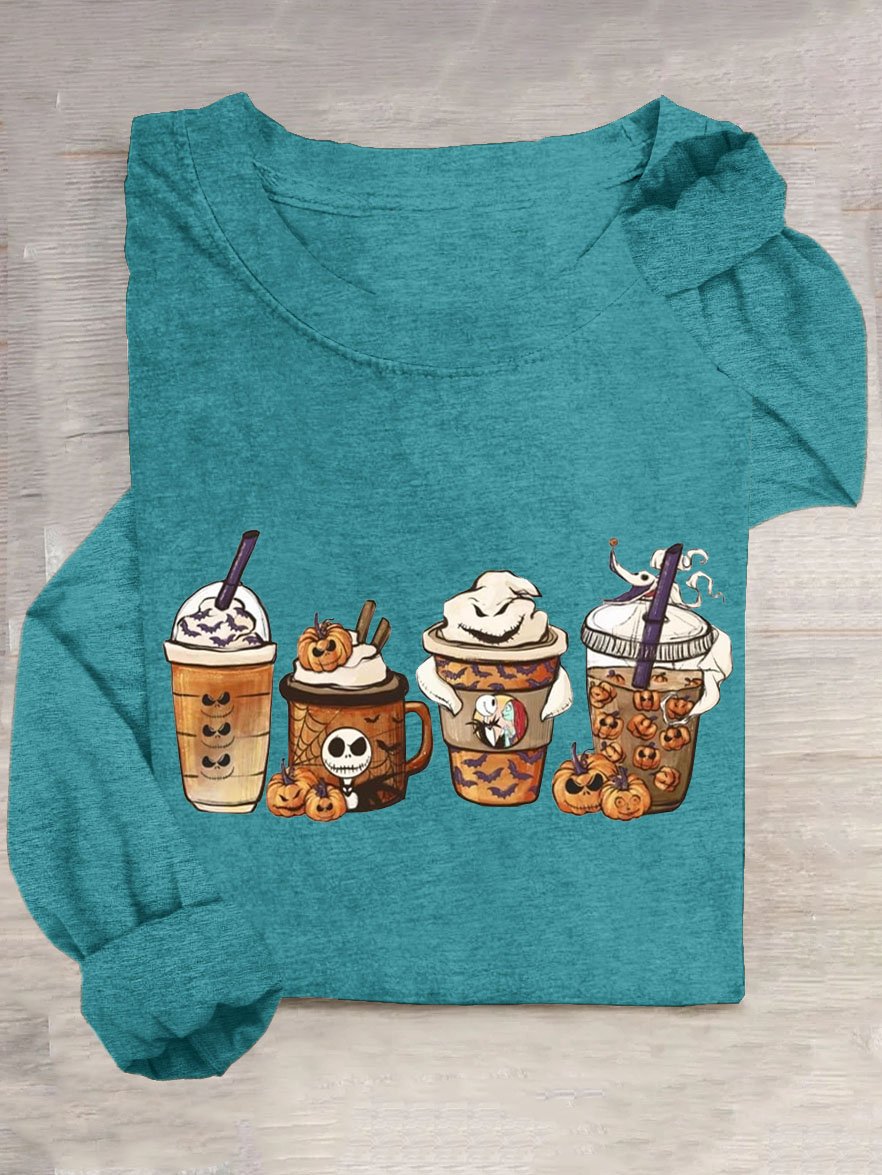 Casual Halloween Crew Neck Long Sleeve T-shirt