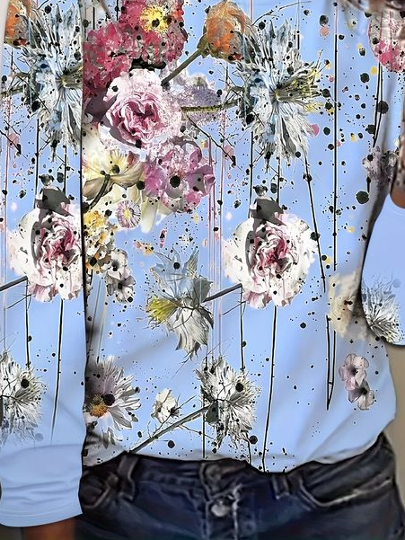 Casual Floral Crew Neck Long Sleeve T-shirt