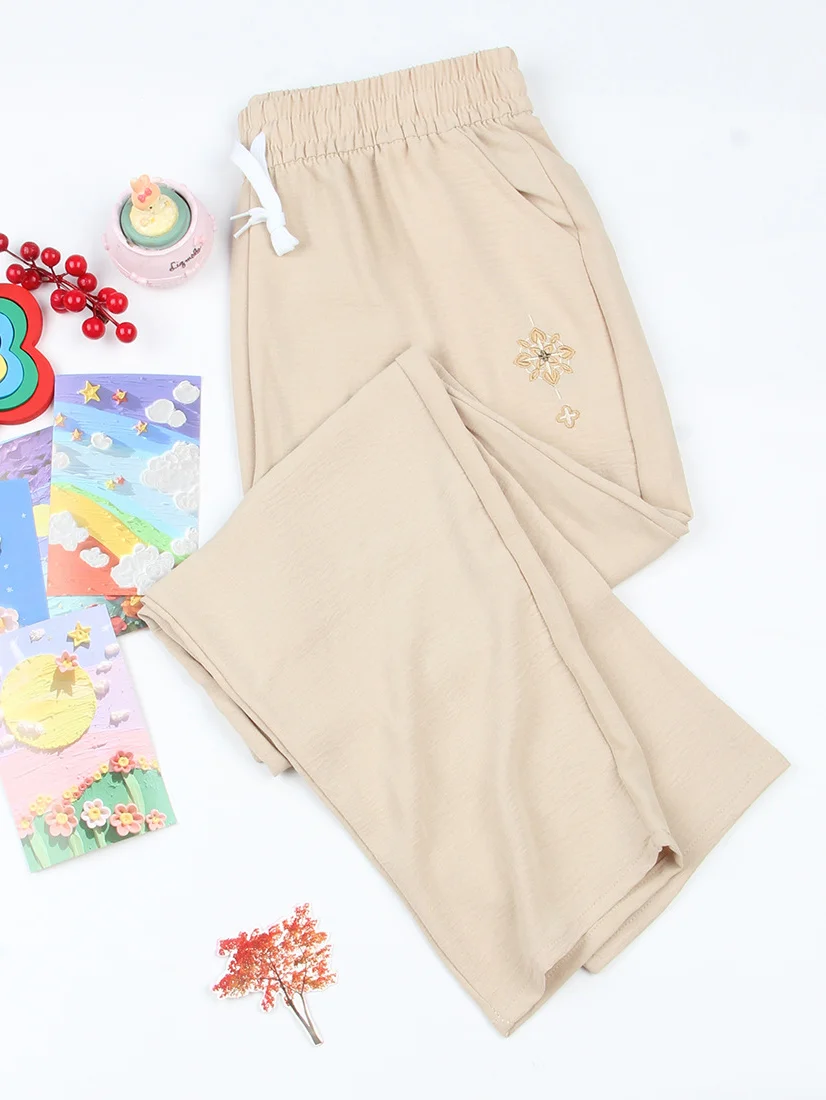 Casual Plain Ankle Pants Elastic Waist Pant