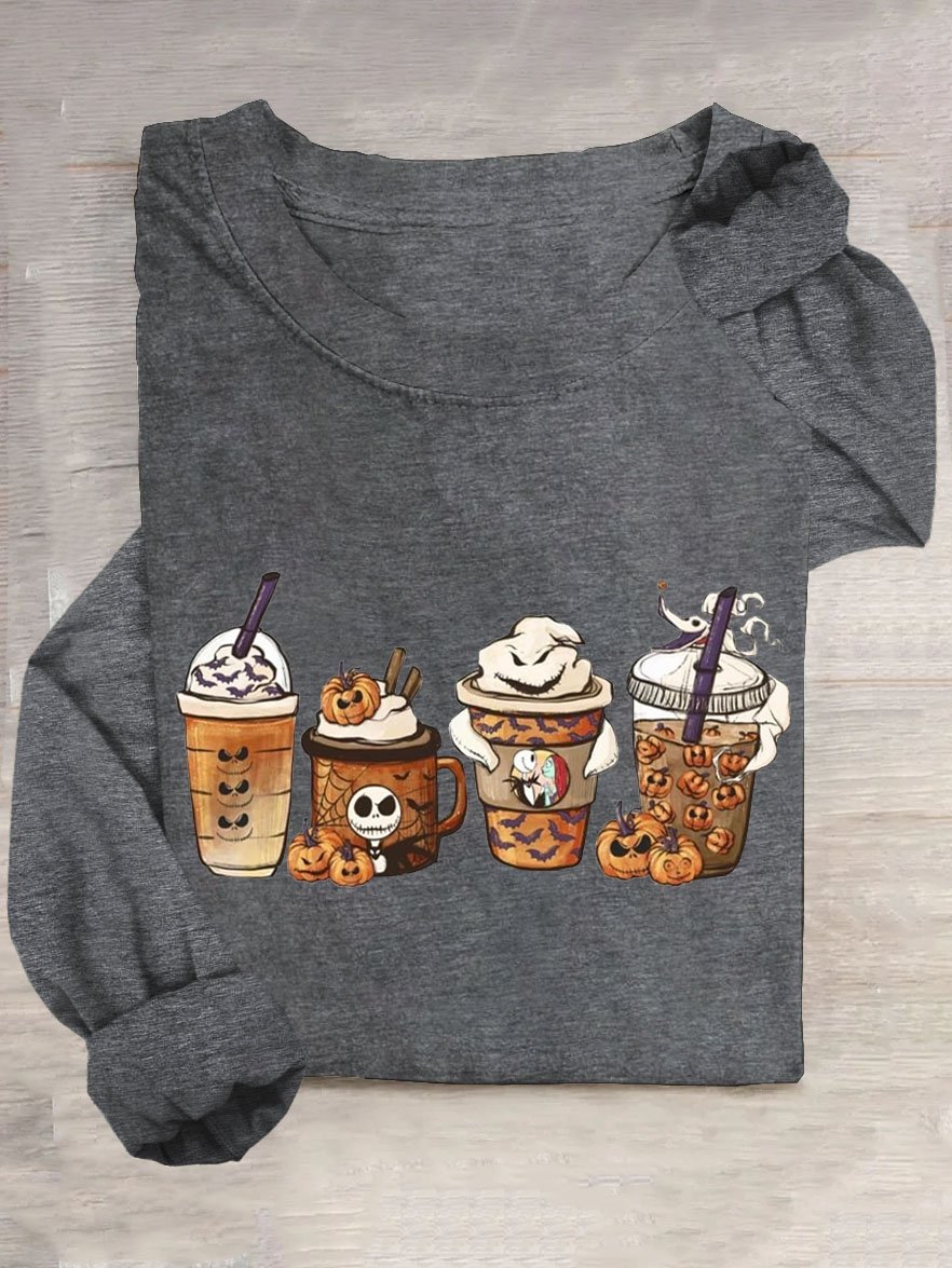 Casual Halloween Crew Neck Long Sleeve T-shirt