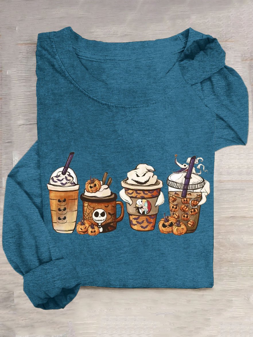 Casual Halloween Crew Neck Long Sleeve T-shirt