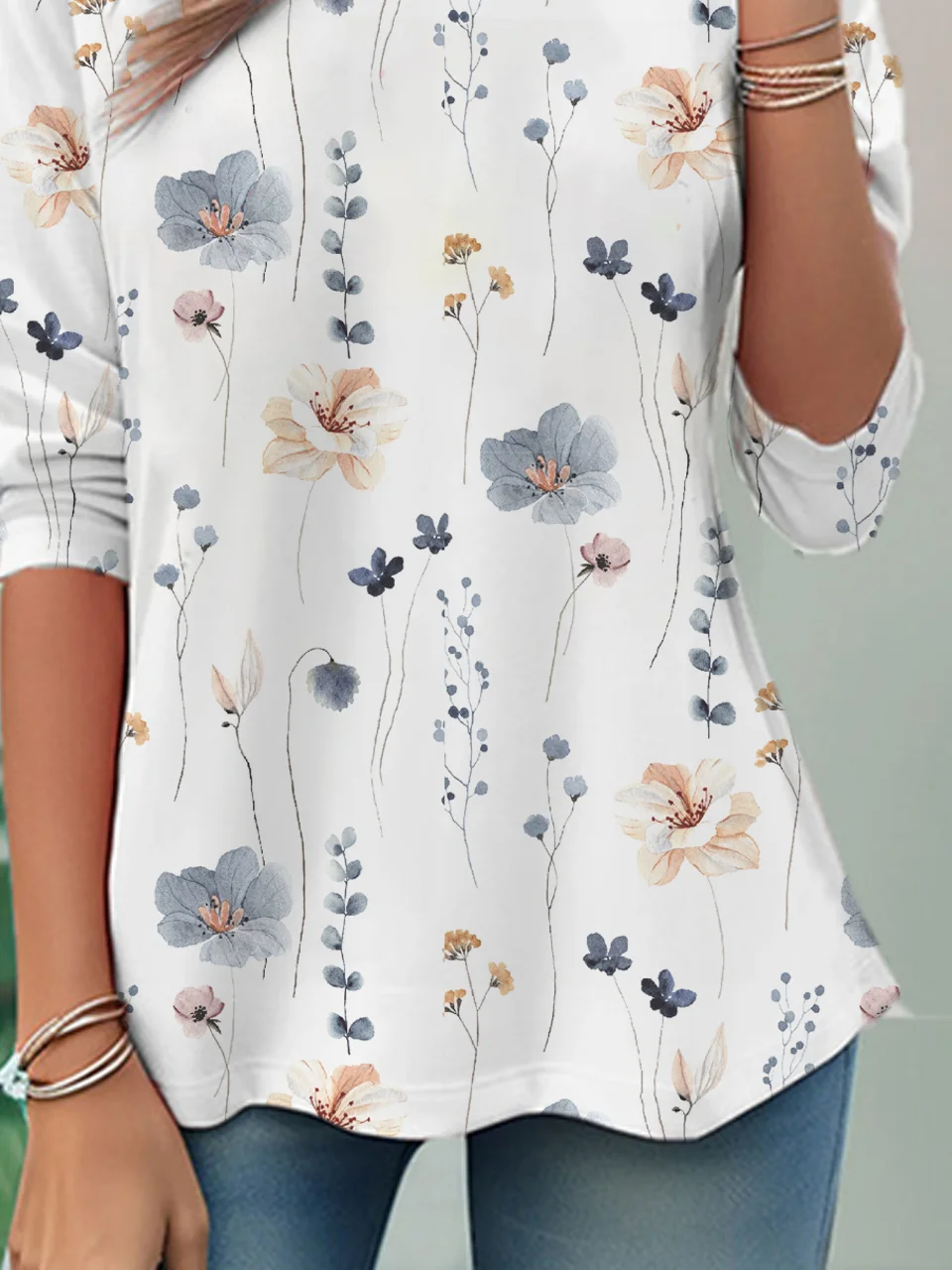 Casual Floral Crew Neck Long Sleeve T-shirt