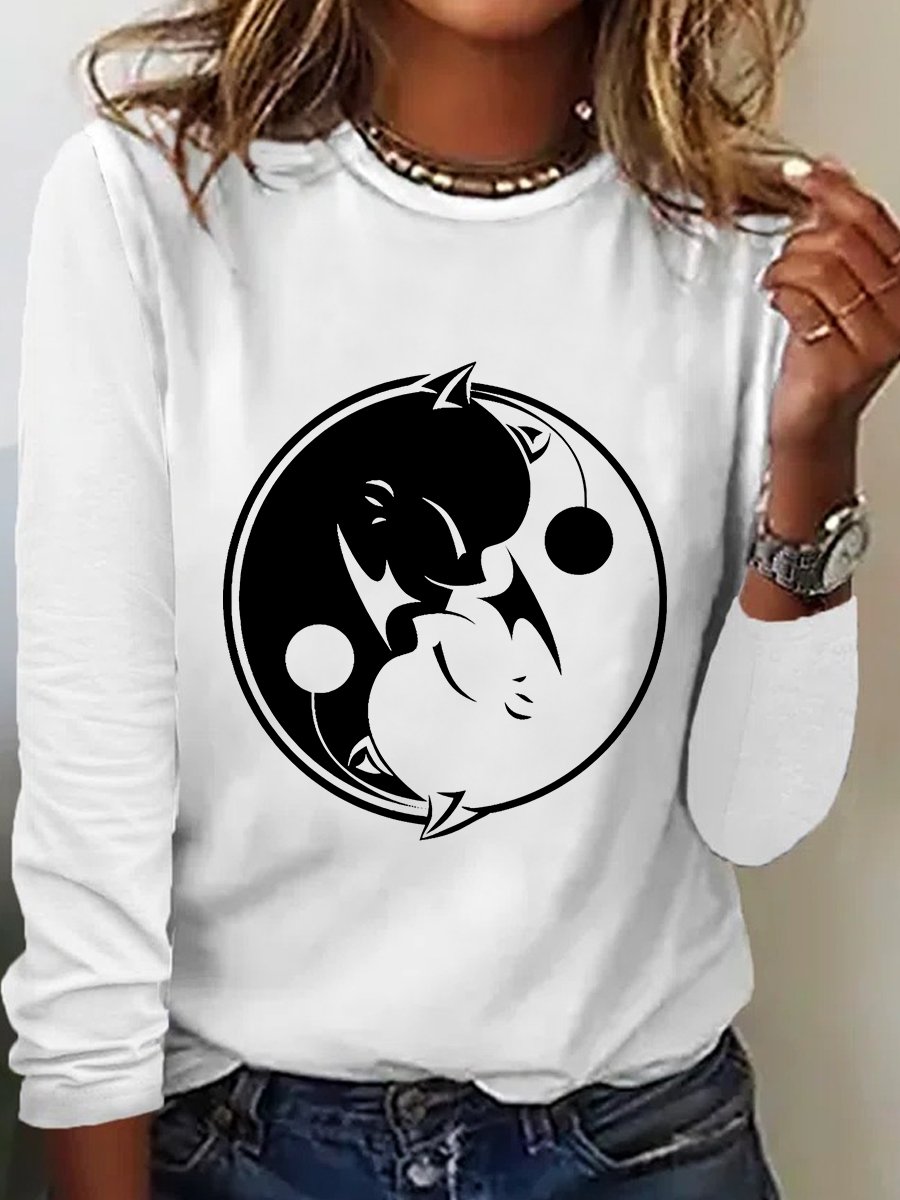 Crew Neck Long Sleeve Animal Regular Loose Blouse For Women