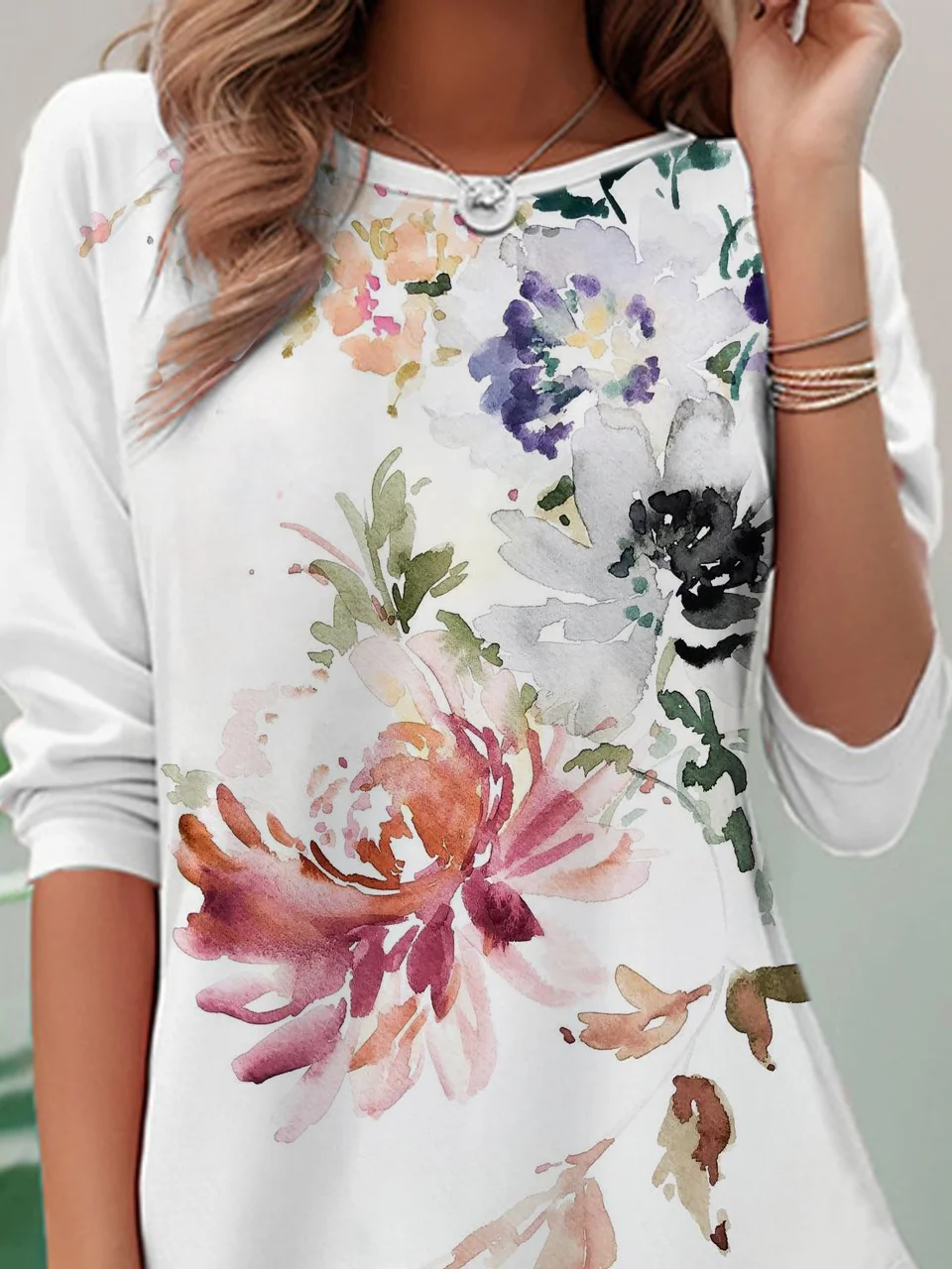 Casual Floral Crew Neck Long Sleeve T-shirt