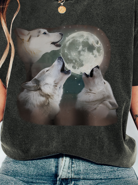 Casual Animal Crew Neck Short Sleeve T-shirt