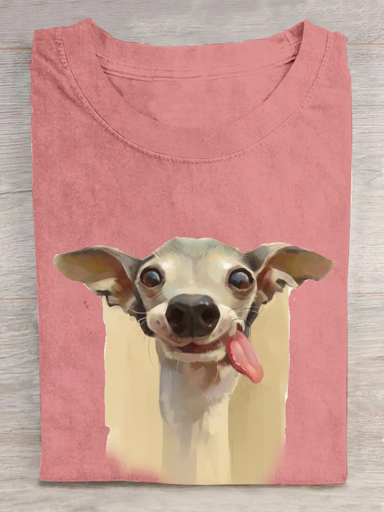 Casual Dog Crew Neck Short Sleeve T-shirt