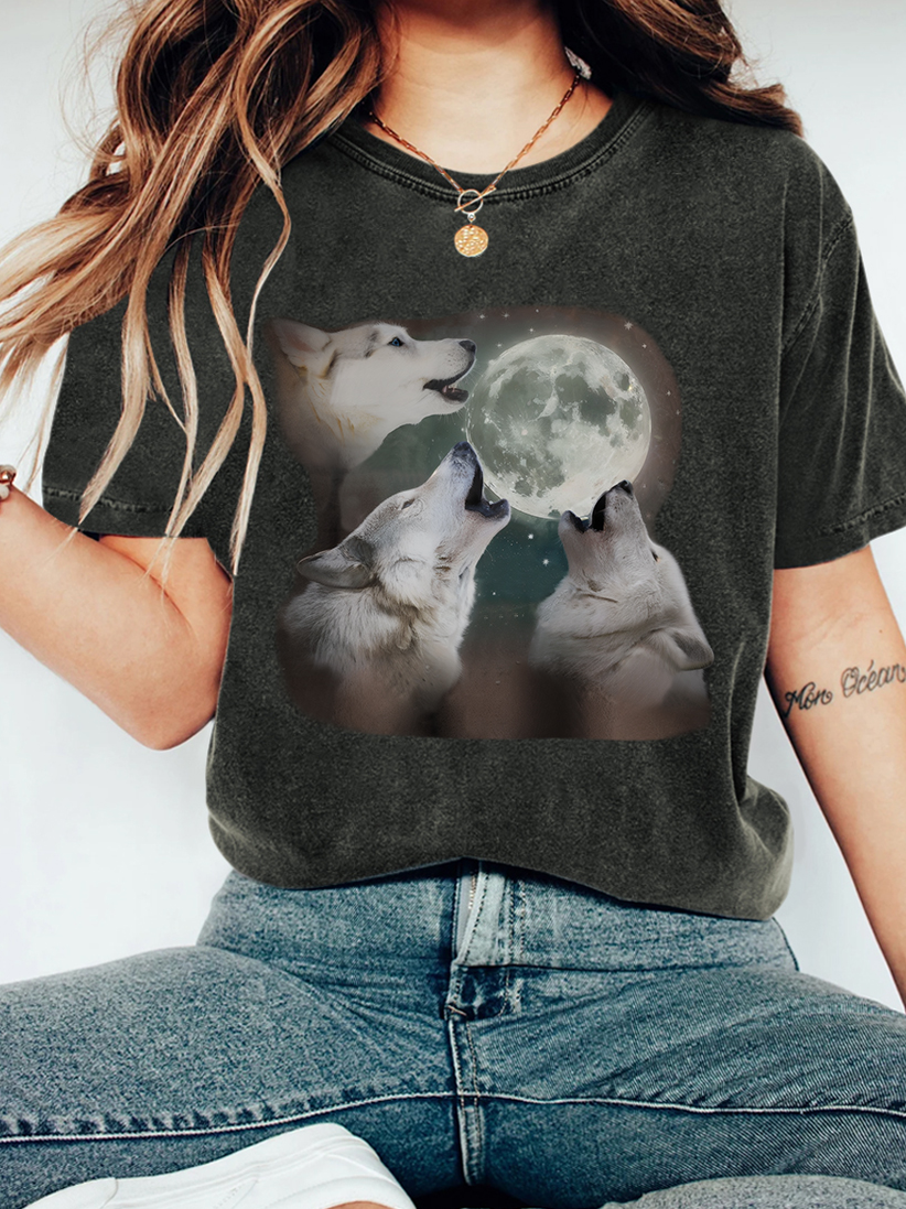 Casual Animal Crew Neck Short Sleeve T-shirt