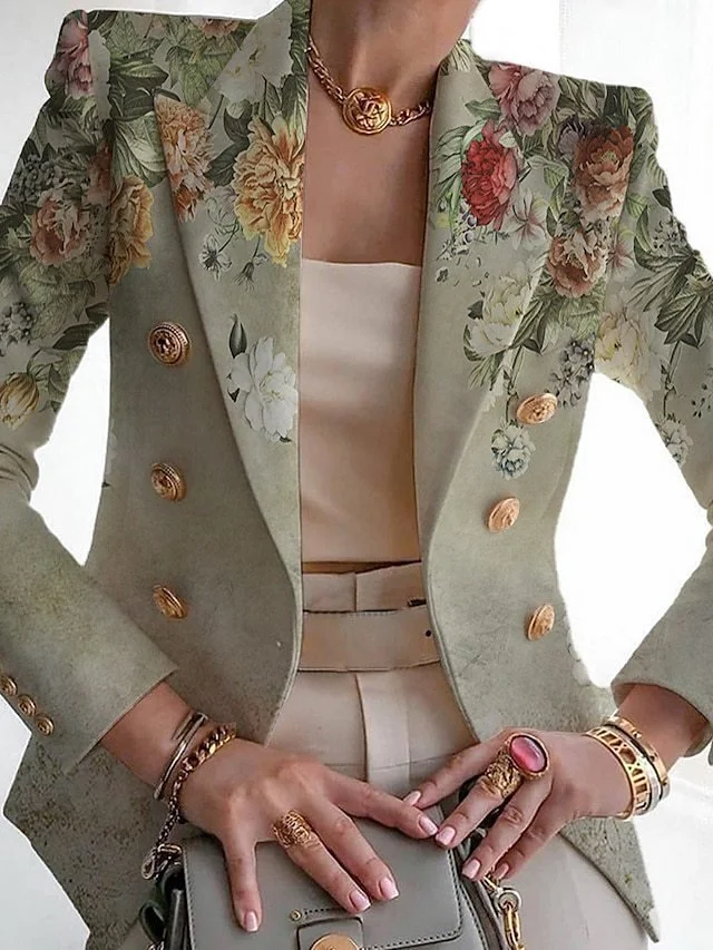 Women's Floral Buckle Regular Loose Blazer