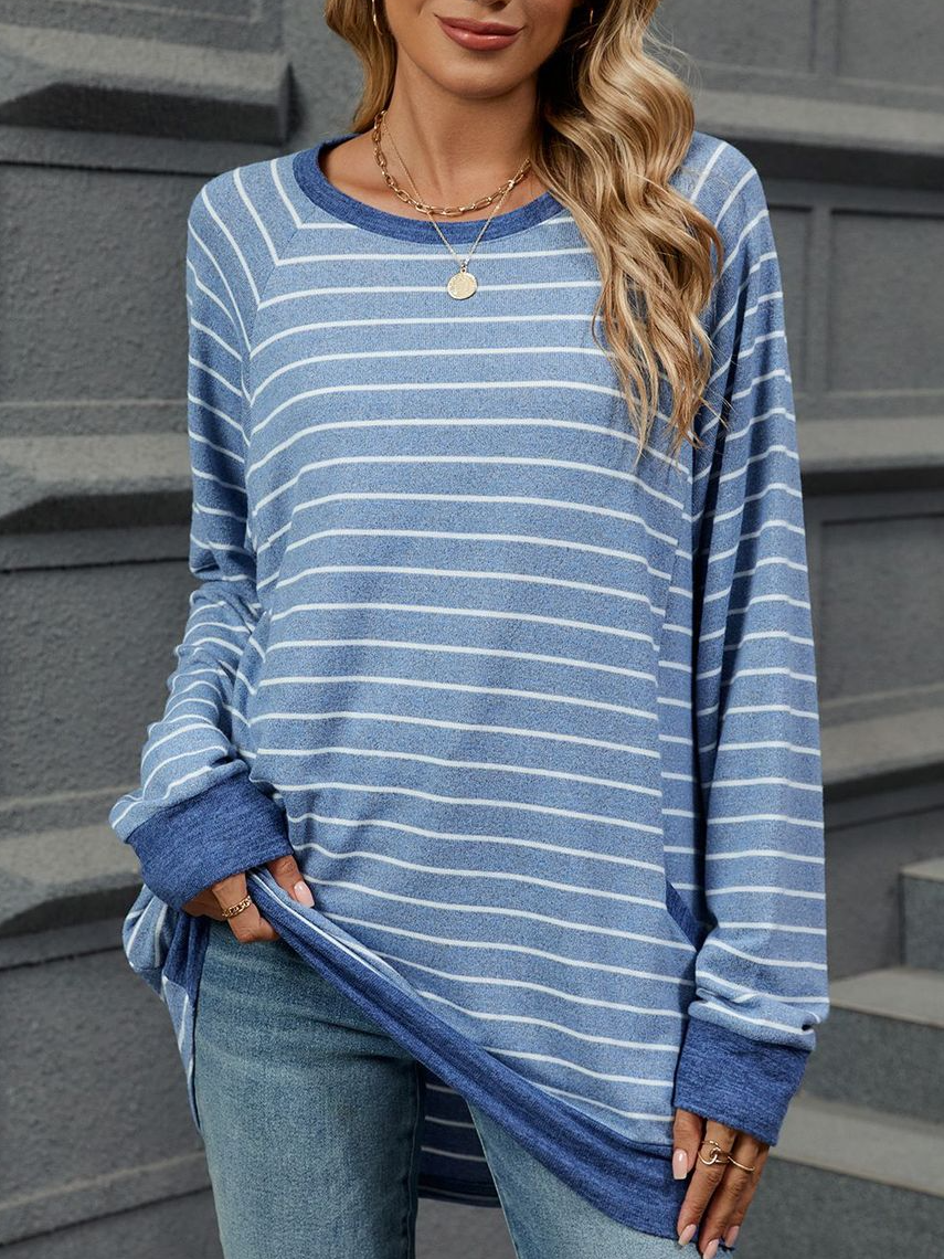 Casual Striped Crew Neck Long Sleeve T-shirt