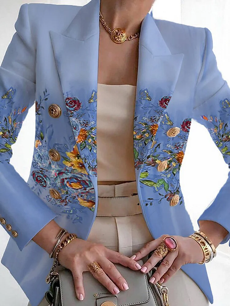 Women's Floral Buckle Regular Loose Blazer