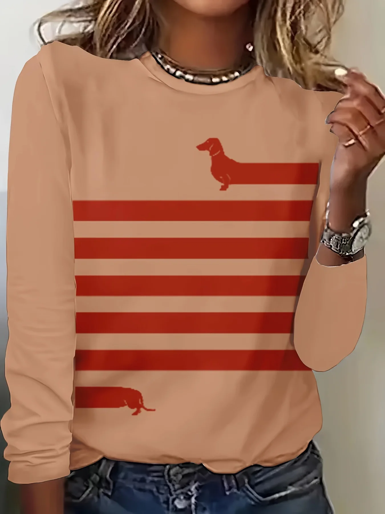 Casual Striped Crew Neck Long Sleeve T-shirt