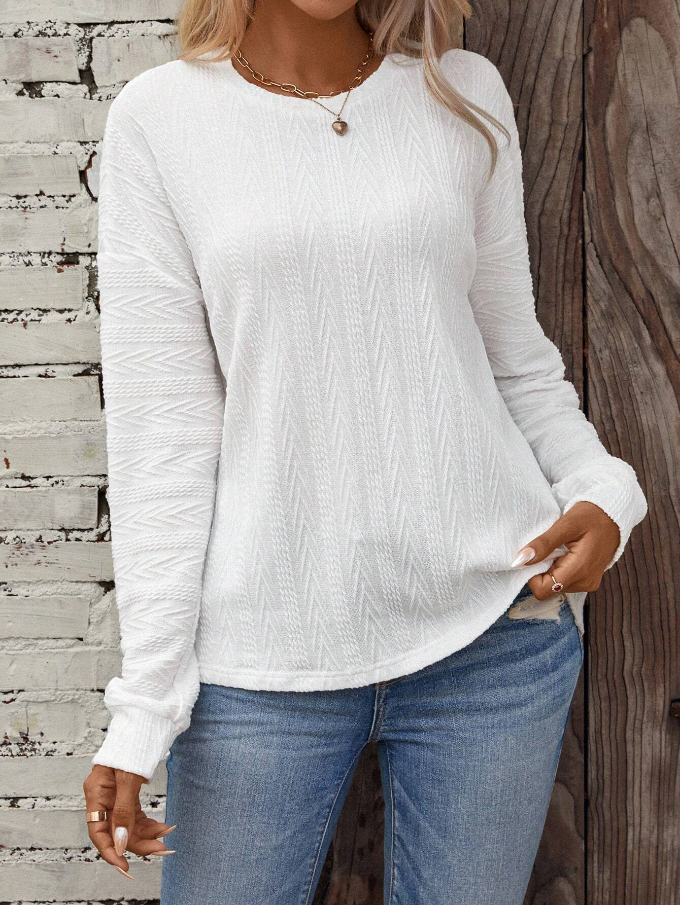 Casual Crew Neck Plain Sweatshirt