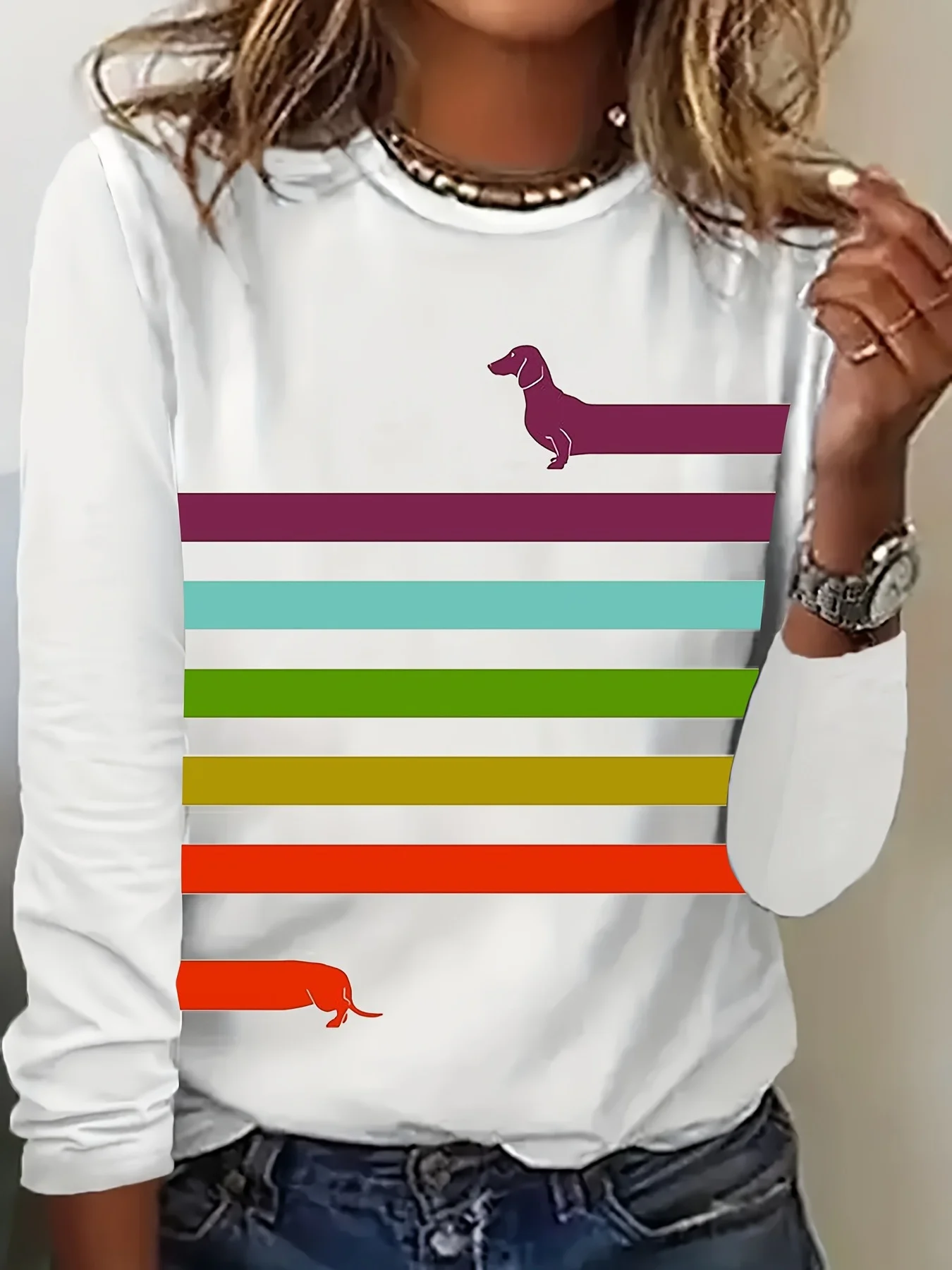 Casual Striped Crew Neck Long Sleeve T-shirt