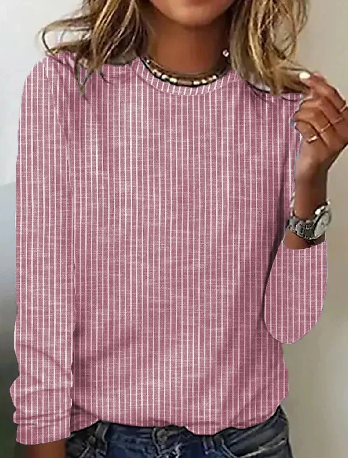 Casual Striped Crew Neck Long Sleeve T-shirt