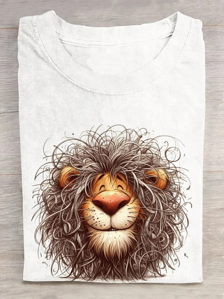 Casual Animal Crew Neck Short Sleeve T-shirt